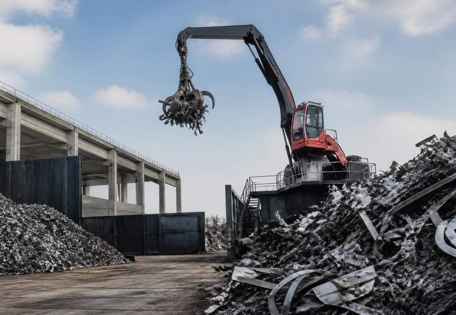 Kran bei der Wiederverwertung von Metallschrott